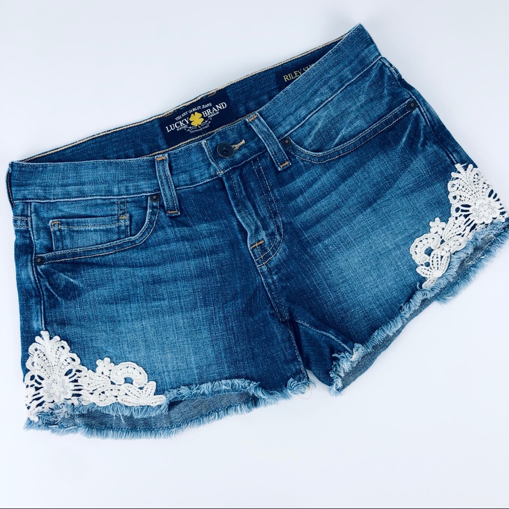 Lucky Brand Crochet Lace Riley Cut Off Jean Shorts
